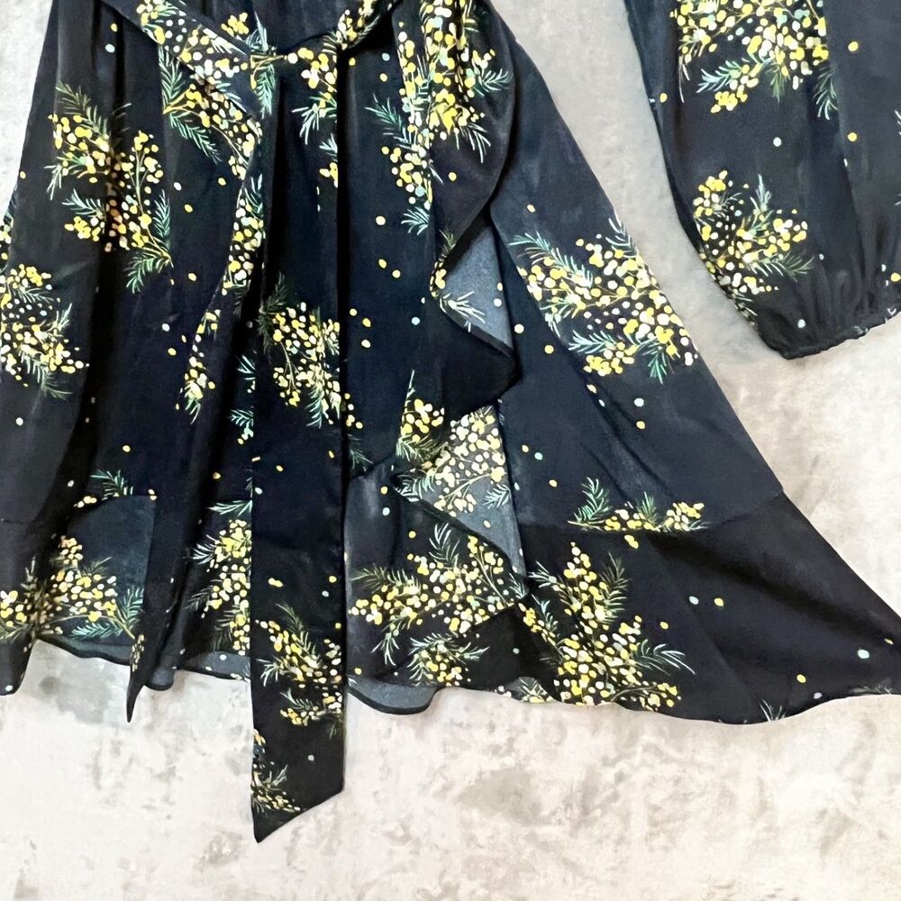 Lauren Conrad Black Floral Balloon Sleeve Wrap Dress with Belt Womens Size XS - Picture 2 of 10